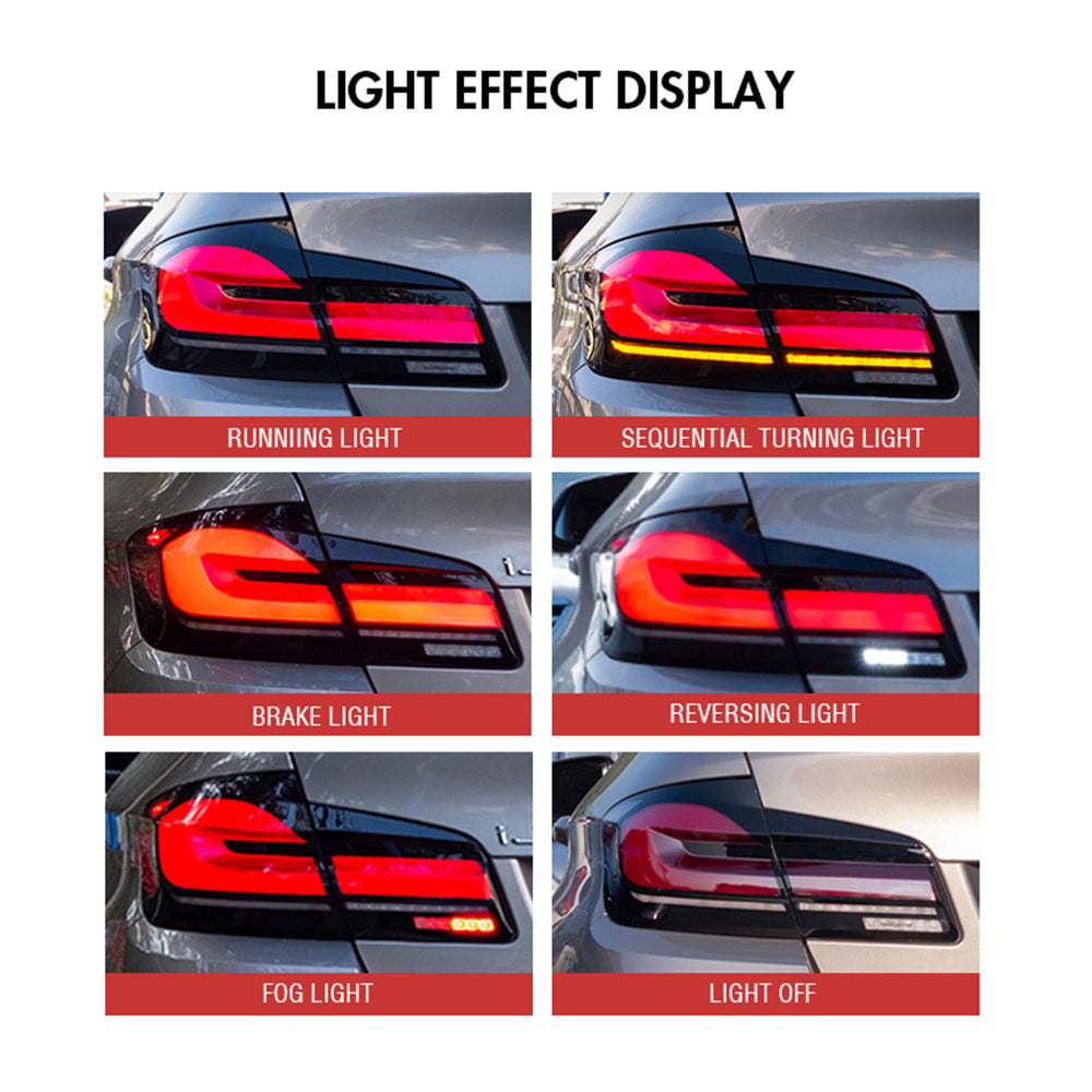 EU AUTO PARTS Left Rear Outer Tail Light For BMW 5 Series F10/F18 Pre-LCI (2010-14) - Red LED, Black Housing