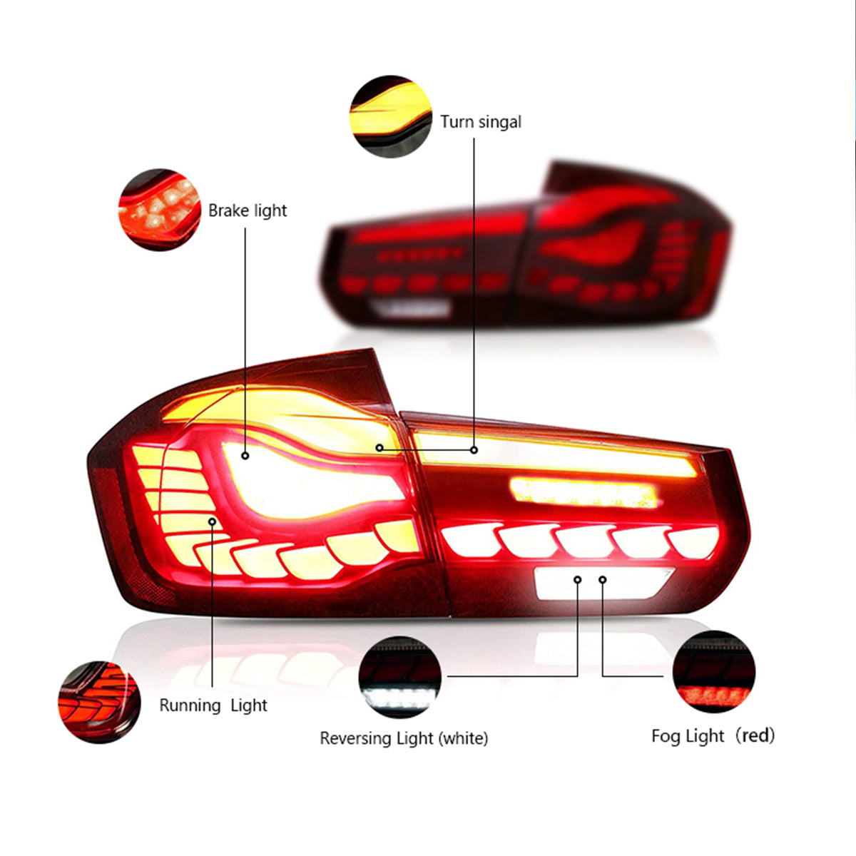 TT-ABC - Led Tail Lights For BMW 3 Series F30 F35 F80 2012-2019 Start-up Animation(Smoked/Red)-BMW-TT-ABC-TT-ABC