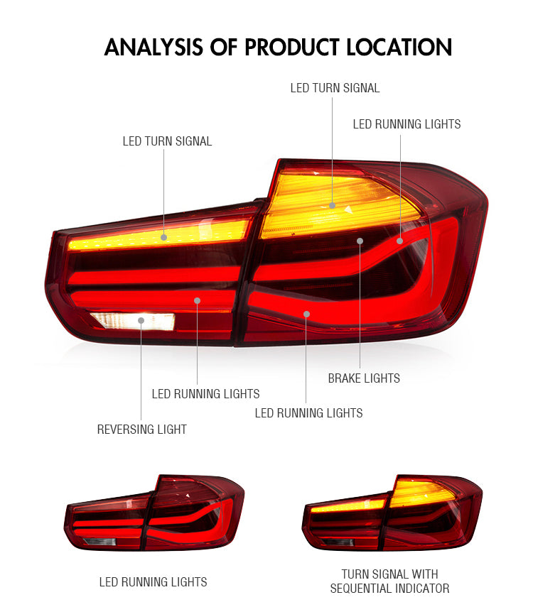 TT-ABC - LED Sequential Tail Lights For BMW F30 F35 320i 328i 335i 2013-2018 (Smoked/Red)-BMW-TT-ABC-TT-ABC