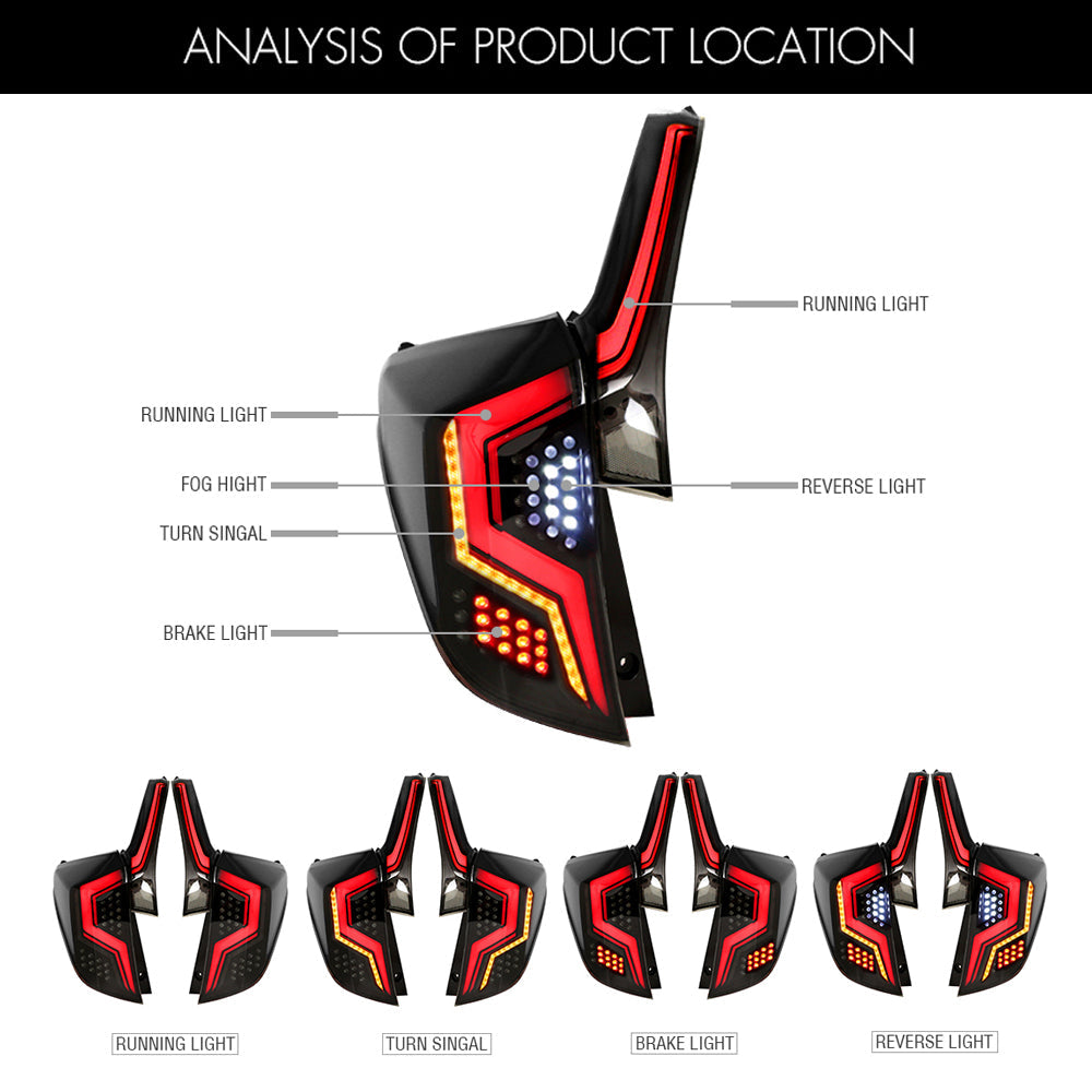 TT-ABC - For Honda Jazz 2014-2018 Led Smoked Tail Lights Start-up Animation Continuous Indicator Assemmbly-Honda-TT-ABC-54*49*28 cm-Smoked-TT-ABC