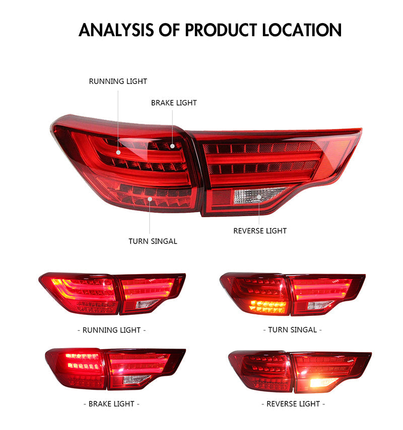 TT-ABC - LED Tail lights For Toyota Highlander 2014-2019, Start-Up Animation Rear Lamp Assembly (Smoked/Red)-Toyota-TT-ABC-TT-ABC