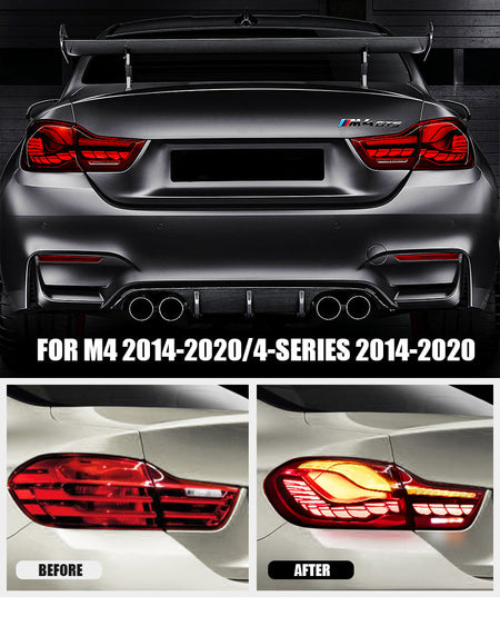 TT-ABC - LED Continuous Tail Lights for 2014-2020 BMW F32 F33 F82 F83 M4 4 Series Tail Lights - Dragon Scale (Smoked/Red)-BMW-TT-ABC-TT-ABC