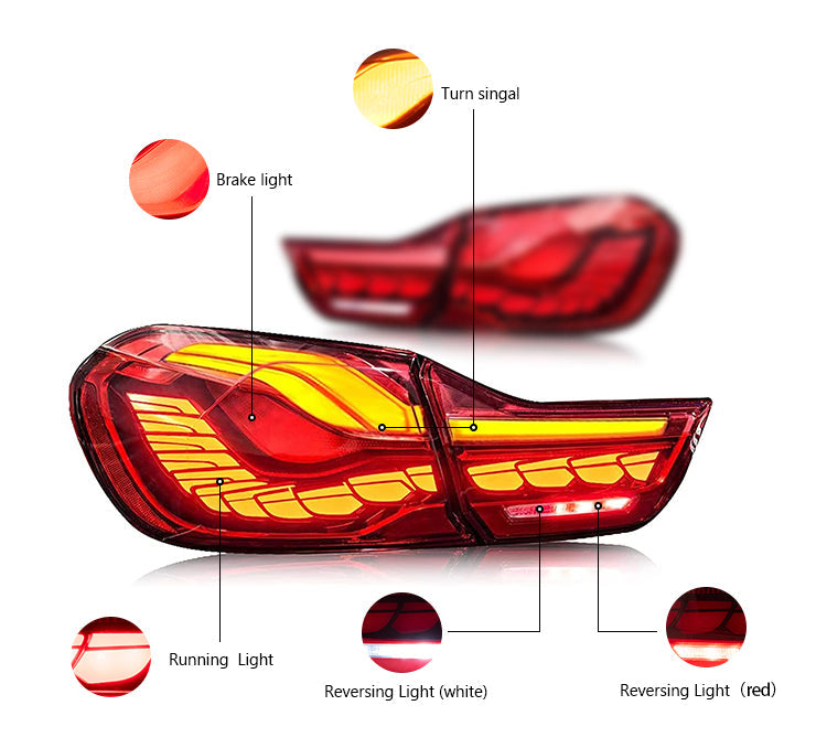 TT-ABC - LED Continuous Tail Lights for 2014-2020 BMW F32 F33 F82 F83 M4 4 Series Tail Lights - Dragon Scale (Smoked/Red)-BMW-TT-ABC-TT-ABC