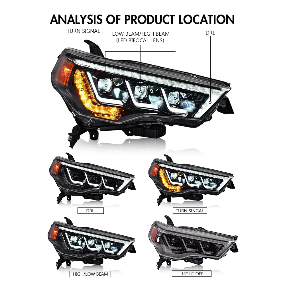 For 2014-2022 Toyota 4Runner Led Headlights (White/Devil Eyes