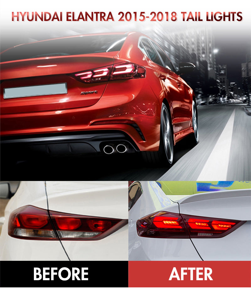 TT-ABC - LED Tail Lights For Hyundai Elantra 2015-2018 Start-up Animation Sequential Breathing Turn Signal Replace(Smoked/Red)-Hyundai-TT-ABC-TT-ABC