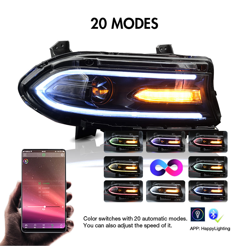 For 2015-2020 Dodge Charger RGB Led Headlights Assembly With Sequential Turn Signals Projector Dynamic Animation-Dodge-TT-ABC