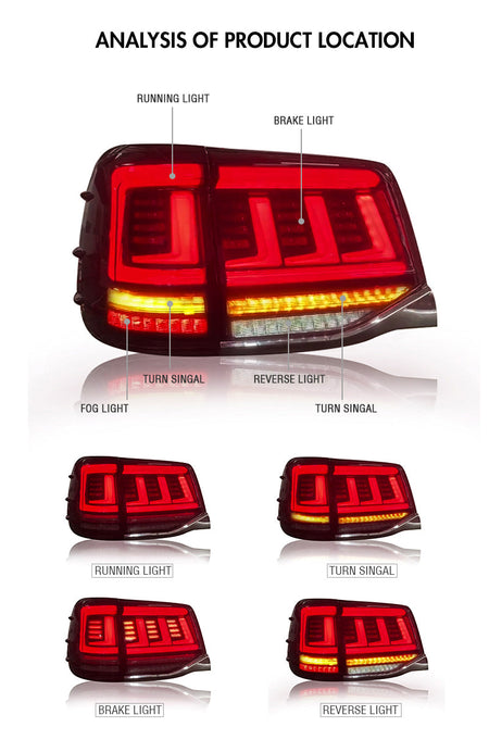 TT-ABC - LED Tail Lights For 2016-2020 Toyota Land Cruiser LC200 Assembly Start-up Animation (Smoked/Red)-Toyota-TT-ABC-TT-ABC