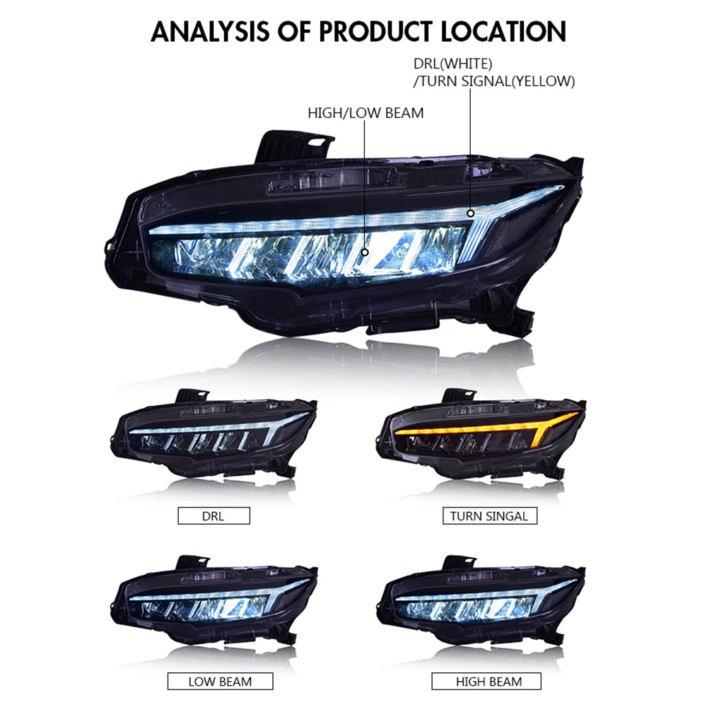 TT-ABC - New Accessories for 2016-2021 Honda Civic Headlights Assembly Sedan Hatchback Coupe 10th Gen Sport Led Headlight-Honda-TT-ABC-TT-ABC