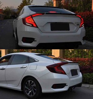 For 2016-2021 Honda Civic 10th Gen Led Tail Lights With DRL Start Up Animation Rear Lamp Assembly (Smoked/Red) - TT-ABC