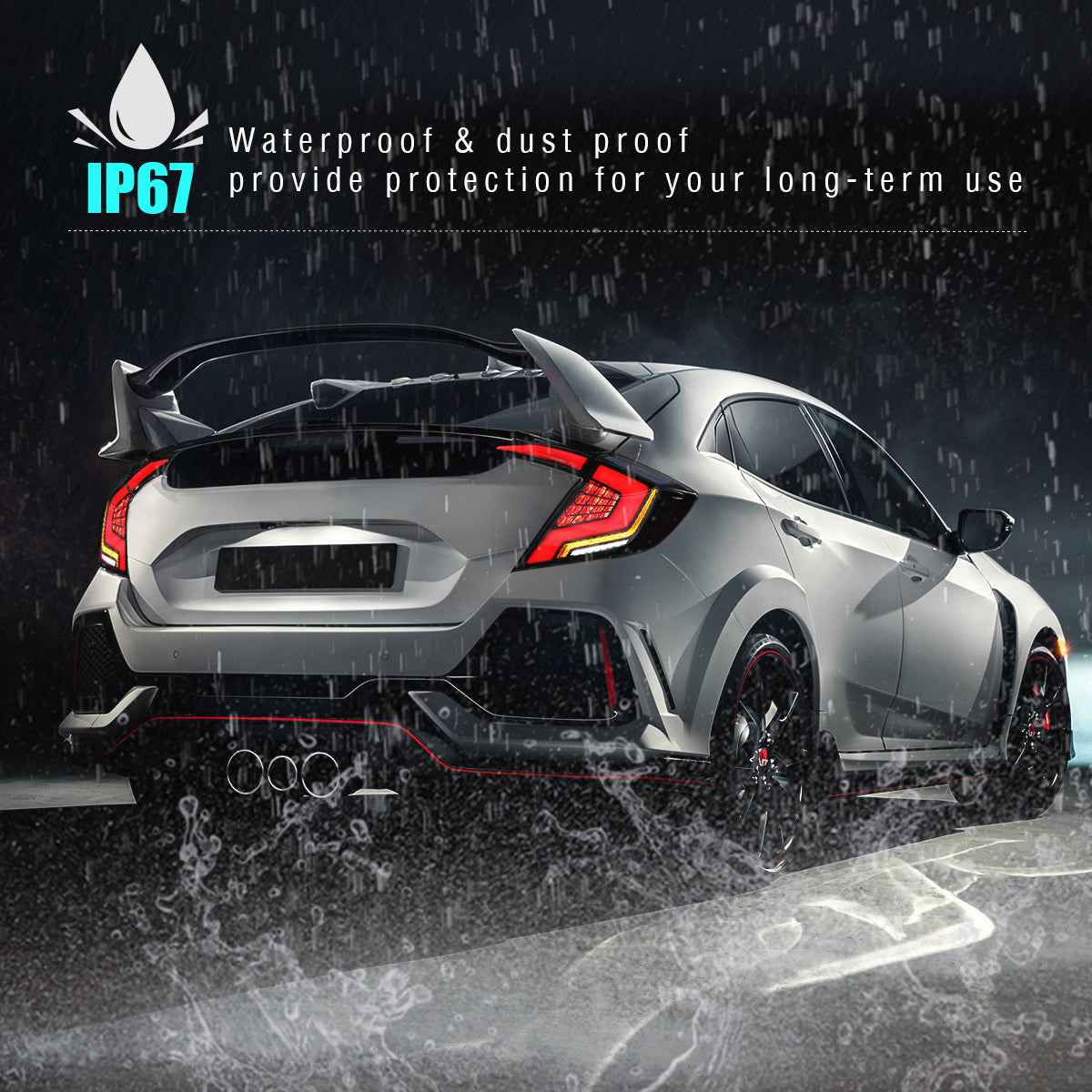 For 2016-2021 Honda Civic 10th Gen Led Tail Lights With DRL Start Up Animation Rear Lamp Assembly (Smoked/Red) - TT-ABC