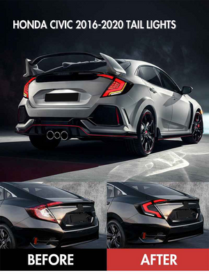 For 2016-2021 Honda Civic 10th Gen Led Tail Lights With DRL Start Up Animation Rear Lamp Assembly (Smoked/Red) - TT-ABC