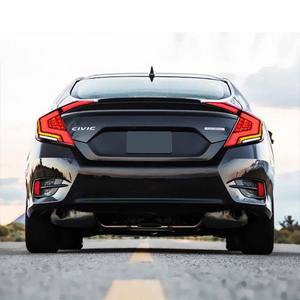 For 2016-2021 Honda Civic 10th Gen Led Tail Lights With DRL Start Up Animation Rear Lamp Assembly (Smoked/Red) - TT-ABC