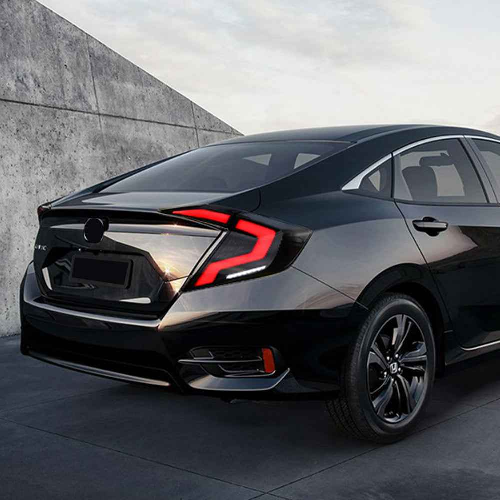 For 2016-2021 Honda Civic 10th Gen Led Tail Lights With DRL Start Up Animation Rear Lamp Assembly (Smoked/Red) - TT-ABC