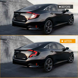 For 2016-2021 Honda Civic 10th Gen Led Tail Lights With DRL Start Up Animation Rear Lamp Assembly (Smoked/Red) - TT-ABC