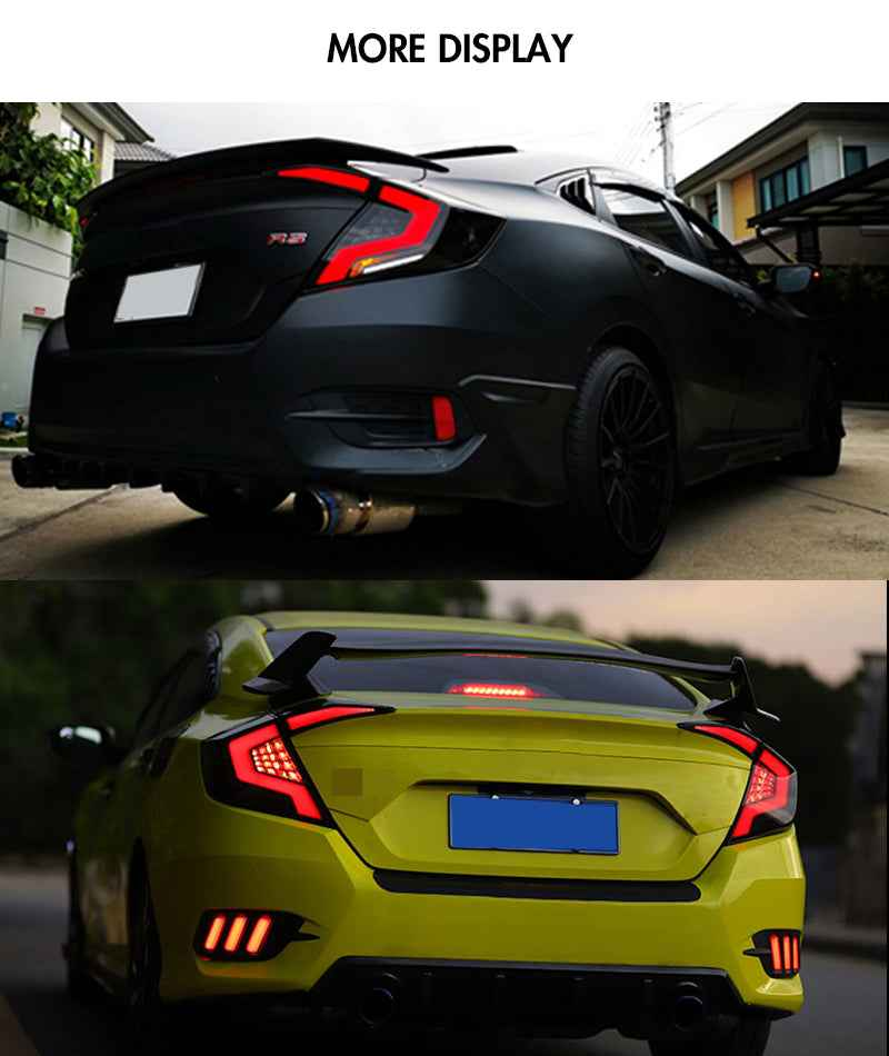 For 2016-2021 Honda Civic 10th Gen Led Tail Lights With DRL Start Up Animation Rear Lamp Assembly (Smoked/Red) - TT-ABC