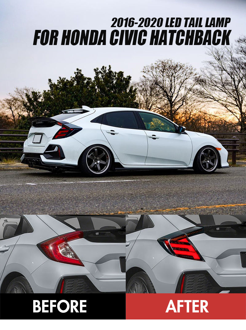 TT-ABC - For 2016- 2021 Honda Civic 2 door hatchback tail lights(Smoked/Red)-Honda-TT-ABC-TT-ABC