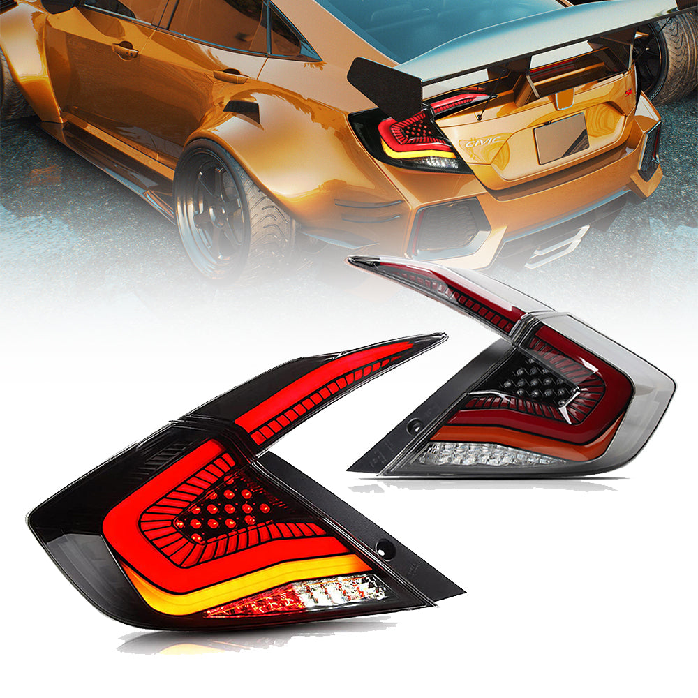 TT-ABC - Clear Smoked/ Smoke Led Tail Lights For 2016-2020 Honda Civic-Honda-TT-ABC-TT-ABC