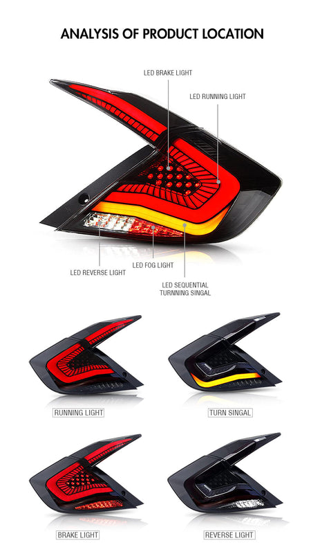 TT-ABC - Clear Smoked/ Smoke Led Tail Lights For 2016-2020 Honda Civic-Honda-TT-ABC-TT-ABC