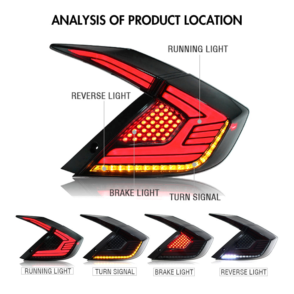 TT-ABC - For Honda Civic hatchback Three compartments 2016-2021 Led Tail light-Honda-TT-ABC-62*36*34-TT-ABC