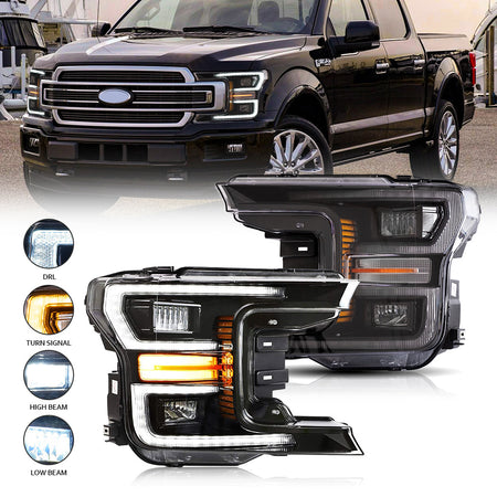 For 2018-2021 Ford F150 Headlights Assembly, Led Projector Headlight (Clear)-TT-ABC