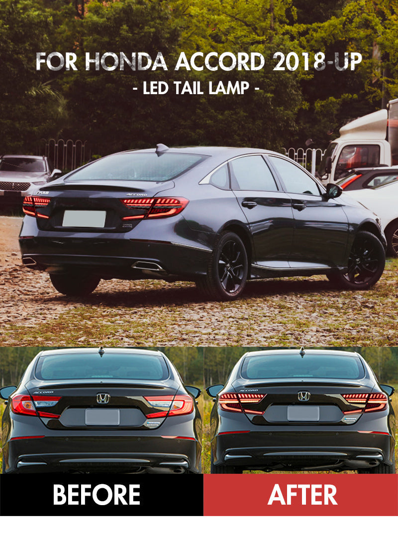 Motorparter Smoked LED Tail Light Pair For 2018-2020 Honda Accord | Rear Lamp Assembly With Brake, Turn, Fog & Reverse