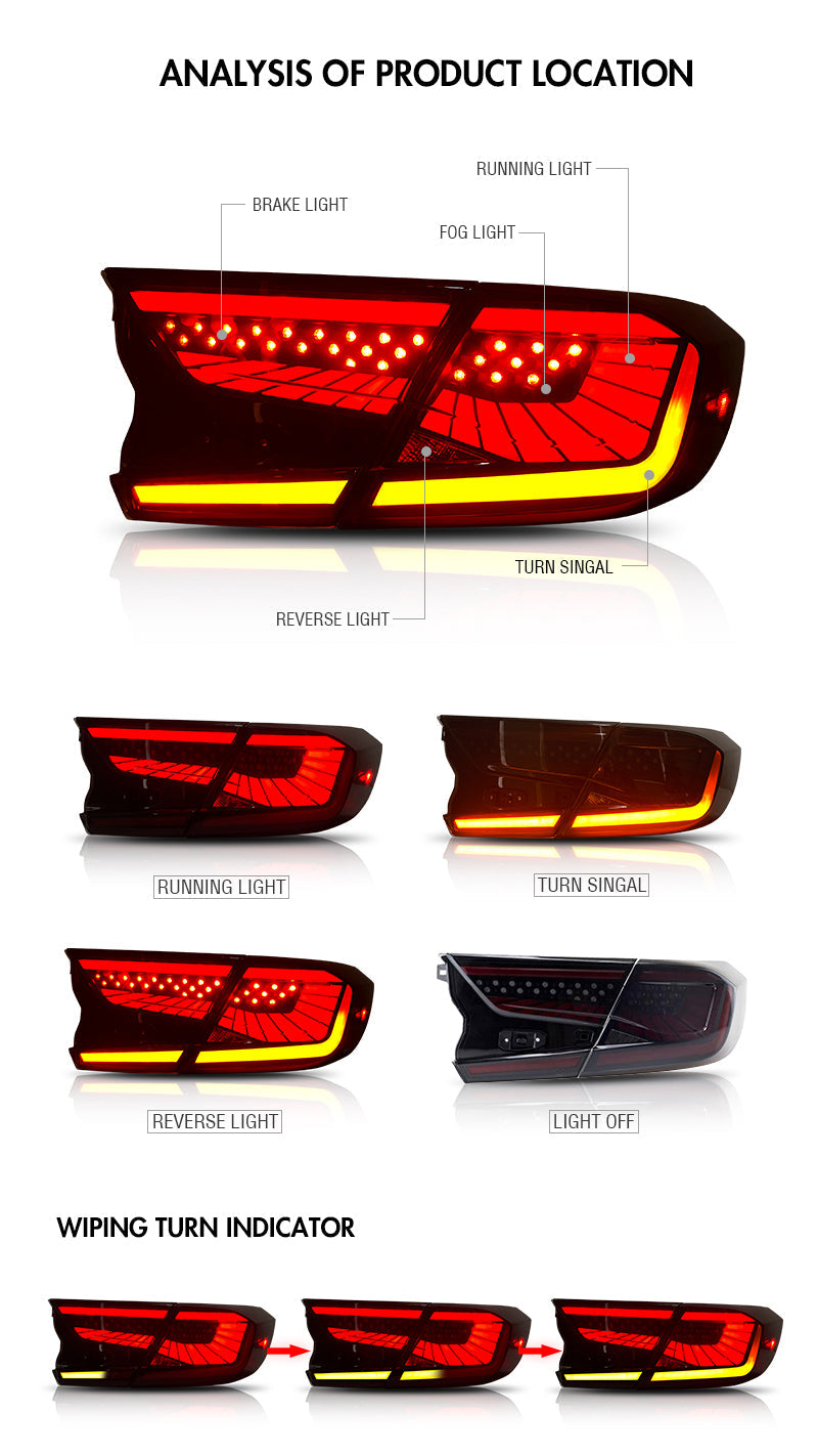 TT-ABC - Honda Accord 10th Gen 2018-2022 Led Tail Lights Compatible with w/3D Scanning Dynamic Animation w/ Starry Breathing DRL, w/Sequential, Smoked/Tinted-Honda-TT-ABC-70*41*25-TT-ABC