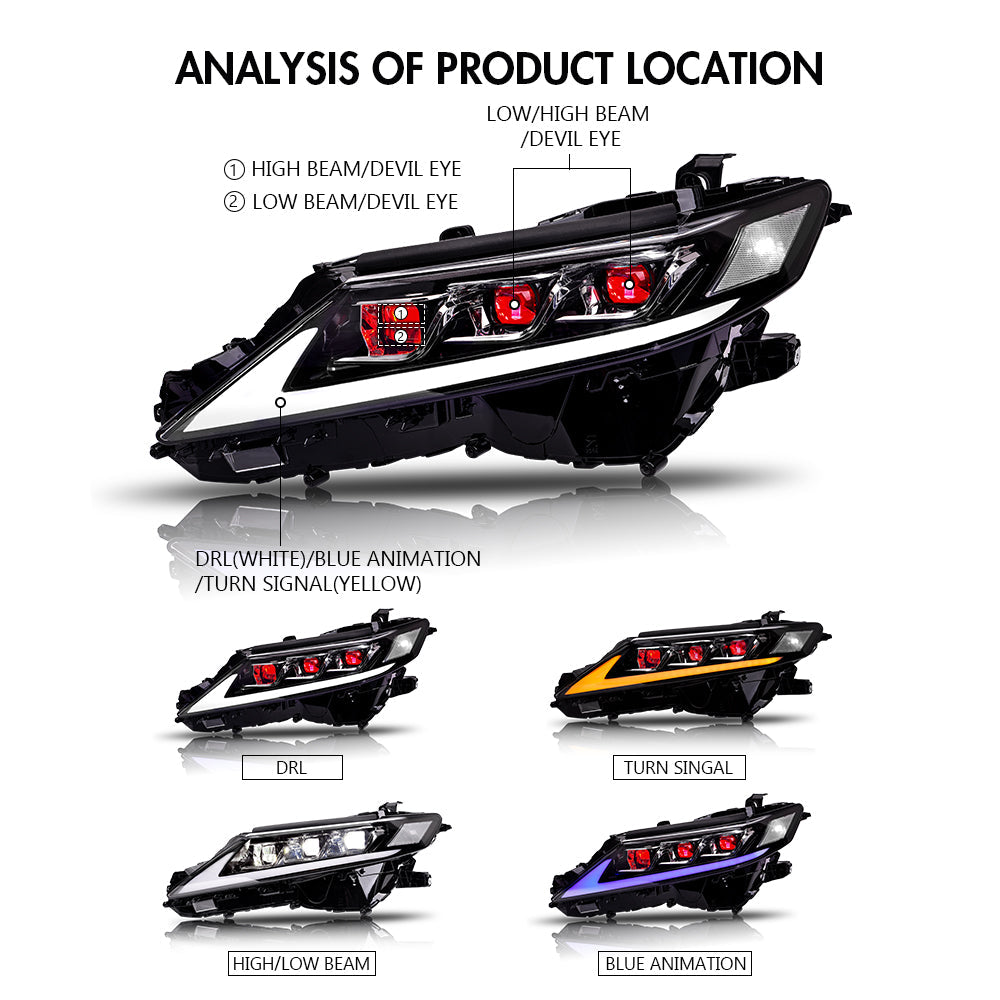 For 2018-2024 Toyota Camry LED Headlights, New Headlights Assembly Compatible LE SE XLE XSE TRD (Triple Projectors headlights)-Toyota-TT-ABC