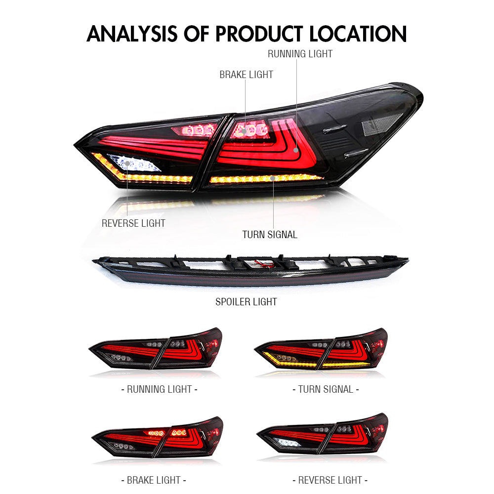 For 2018-2024 Toyota Camry Tail Light Assembly SE XSE LE Lexus Style, Custom 8th Gen Tail Light-Toyota-TT-ABC