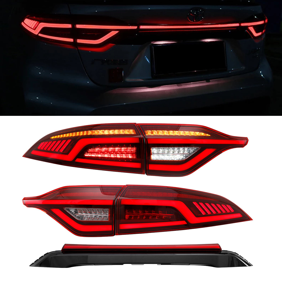 TT-ABC - LED For Tail Lights & Middle Lamps Toyota US Corolla 2020-2021 Smoked/Red Sequential Breathing Turn Signal Replace OEM Dynamic Rear Lamps-Toyota-TT-ABC-TT-ABC