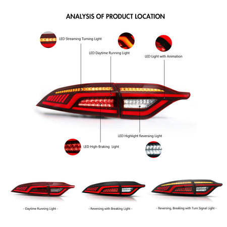 TT-ABC - LED For Tail Lights & Middle Lamps Toyota US Corolla 2020-2021 Smoked/Red Sequential Breathing Turn Signal Replace OEM Dynamic Rear Lamps-Toyota-TT-ABC-TT-ABC