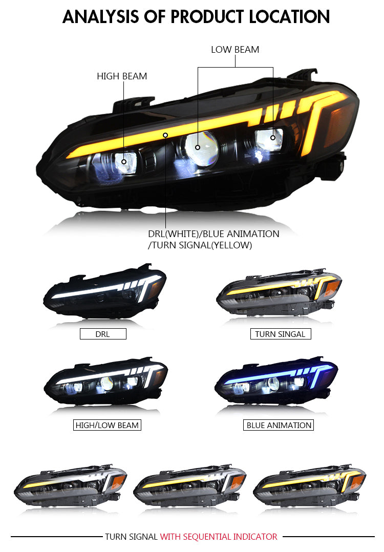 TT-ABC - LED Headlights for Honda Civic 2022 11Th Front Lamps Start-up Animation Projector Sequential Signal-Honda-TT-ABC-74*58.5*30-TT-ABC