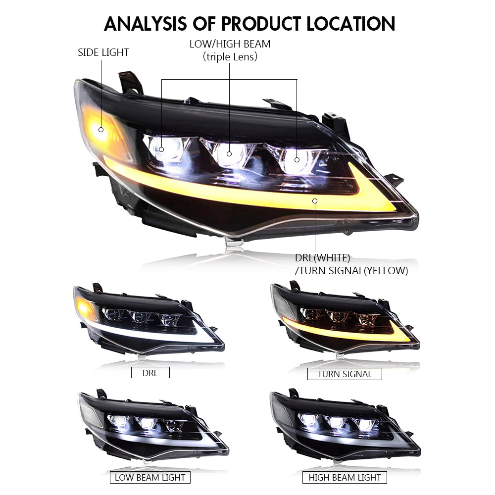 LED Headlight for Toyota Camry 2012-2014 Animation Sequential Front Lamps-Toyota-TT-ABC