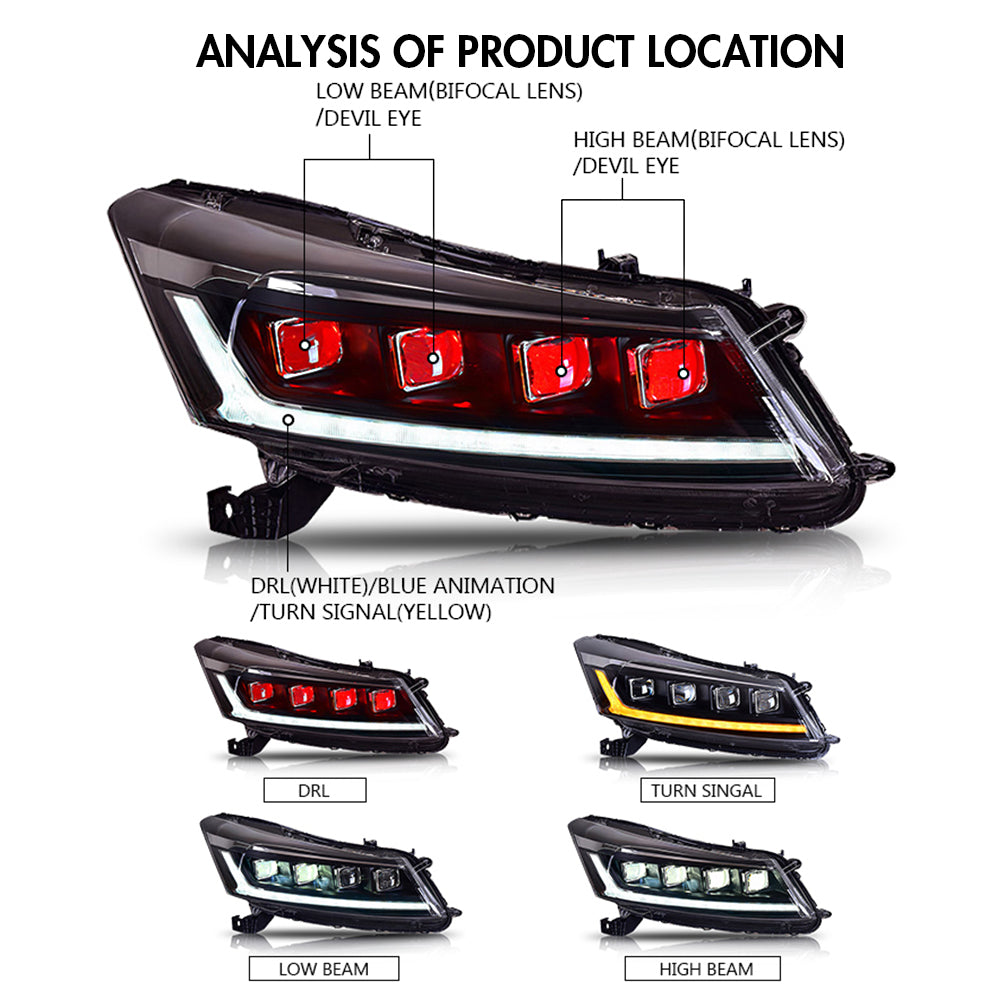 TT-ABC - LED Headlights For Honda Accord 2008-2012 DRL Sequential Turn Signal Front Lamp-Honda-TT-ABC-84*47*37.5-TT-ABC