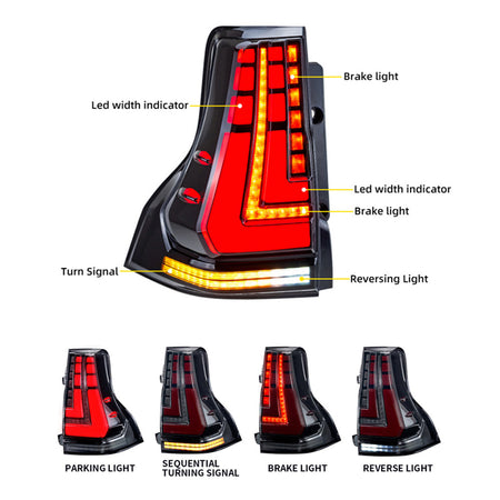 TT-ABC - Tail Lights With Flowing Lines Led For Toyota prado 2010-2020 (Smoked/Red)-Toyota-TT-ABC-TT-ABC