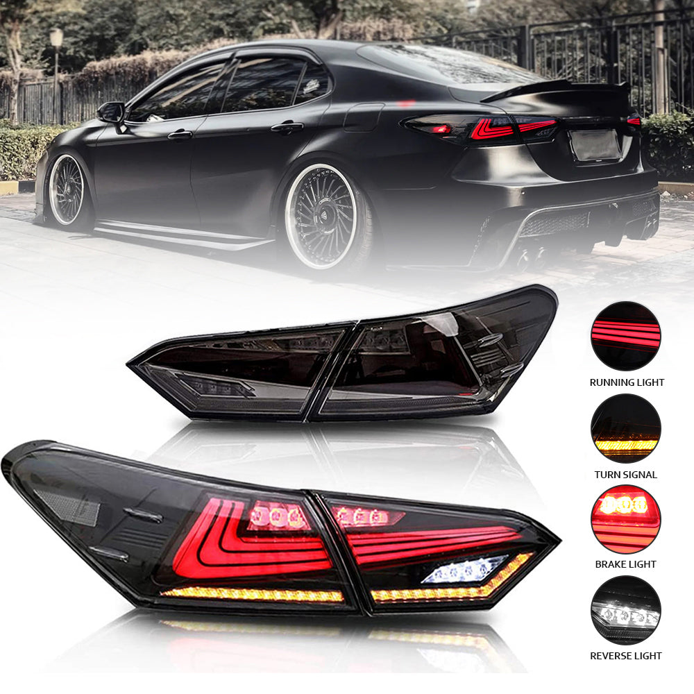 TT-ABC - New Accessories for 2018-2021 Toyota Camry Tail Light Assembly SE XSE LE Lexus Style Smoke Rear Led Lights Replacement Custom 8th Gen Taillight DRL Sequential Turn Signals Dynamic Startup Retrofit Lamp V4-Toyota-TT-ABC-TT-ABC