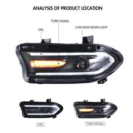 New LED Headlights High & Low Beam Headlight Assembly Replacement For Dodge Charger 2015-2020-Dodge-TT-ABC