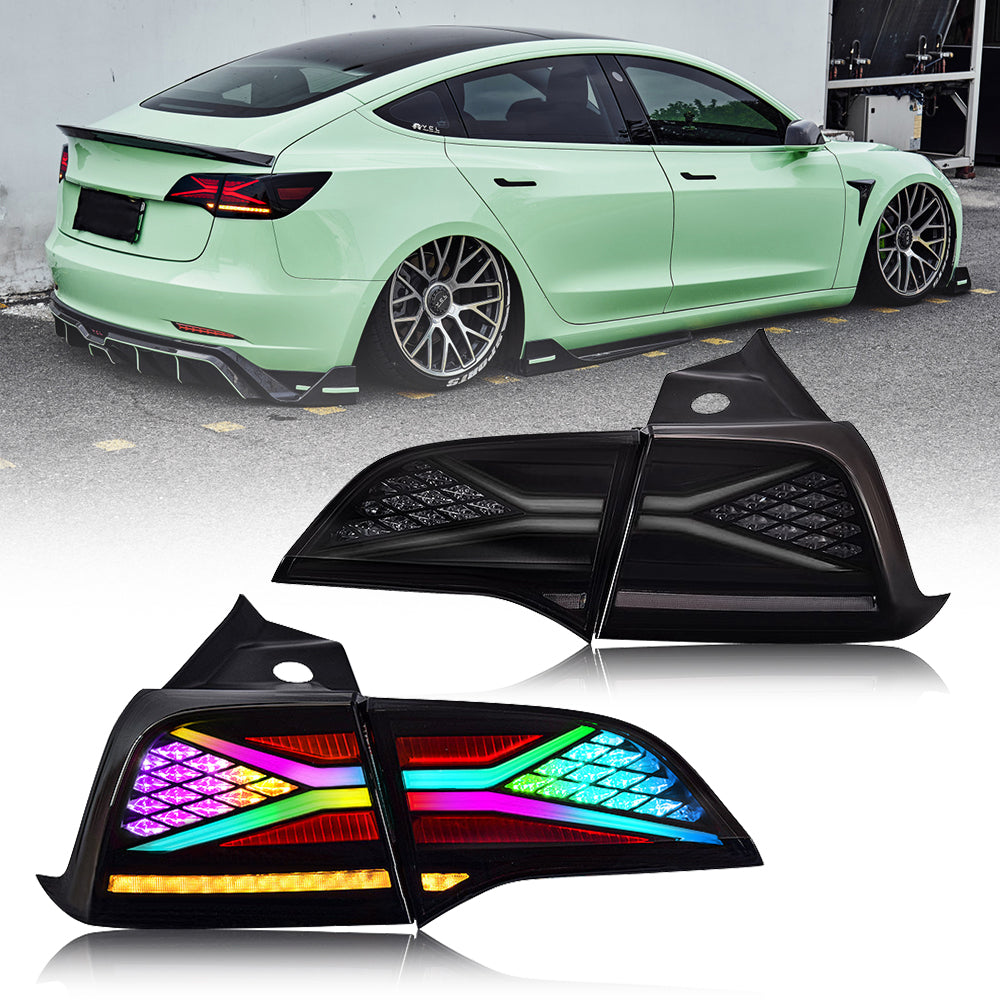 Tesla Rear Lights RGB LED Tail Lights For Tesla Model 3 Model Y 2017-2021 Rear Lamp ...