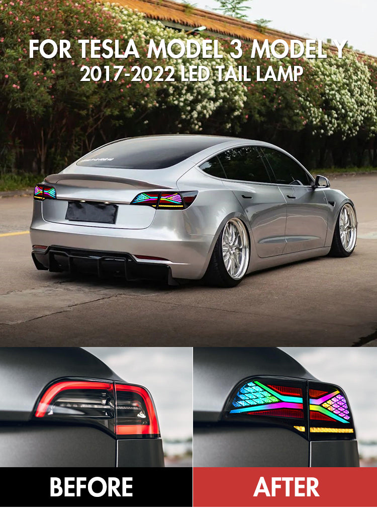 Tesla Rear Lights RGB LED Tail Lights For Tesla Model 3 Model Y 2017-2021 Rear Lamp ...