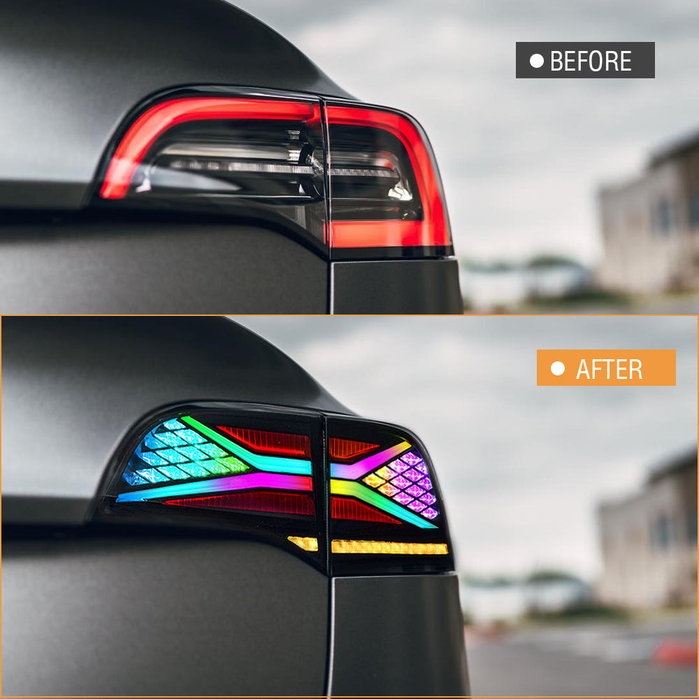 Tesla Rear Lights RGB LED Tail Lights For Tesla Model 3 Model Y 2017-2021 Rear Lamp ...