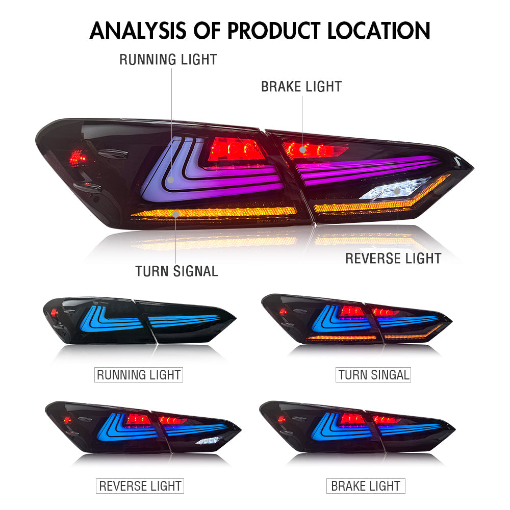 TT-ABC RGB Led Tail Lights For 2018-2024 Toyota Camry LE/SE/XLE/XSE/TR