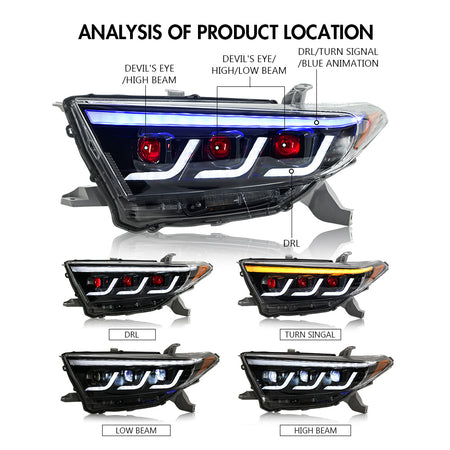 TT-ABC Demon Eyes Headlight For 2012-2014 Toyota Highlander Headlight Assembly-Toyota-TT-ABC