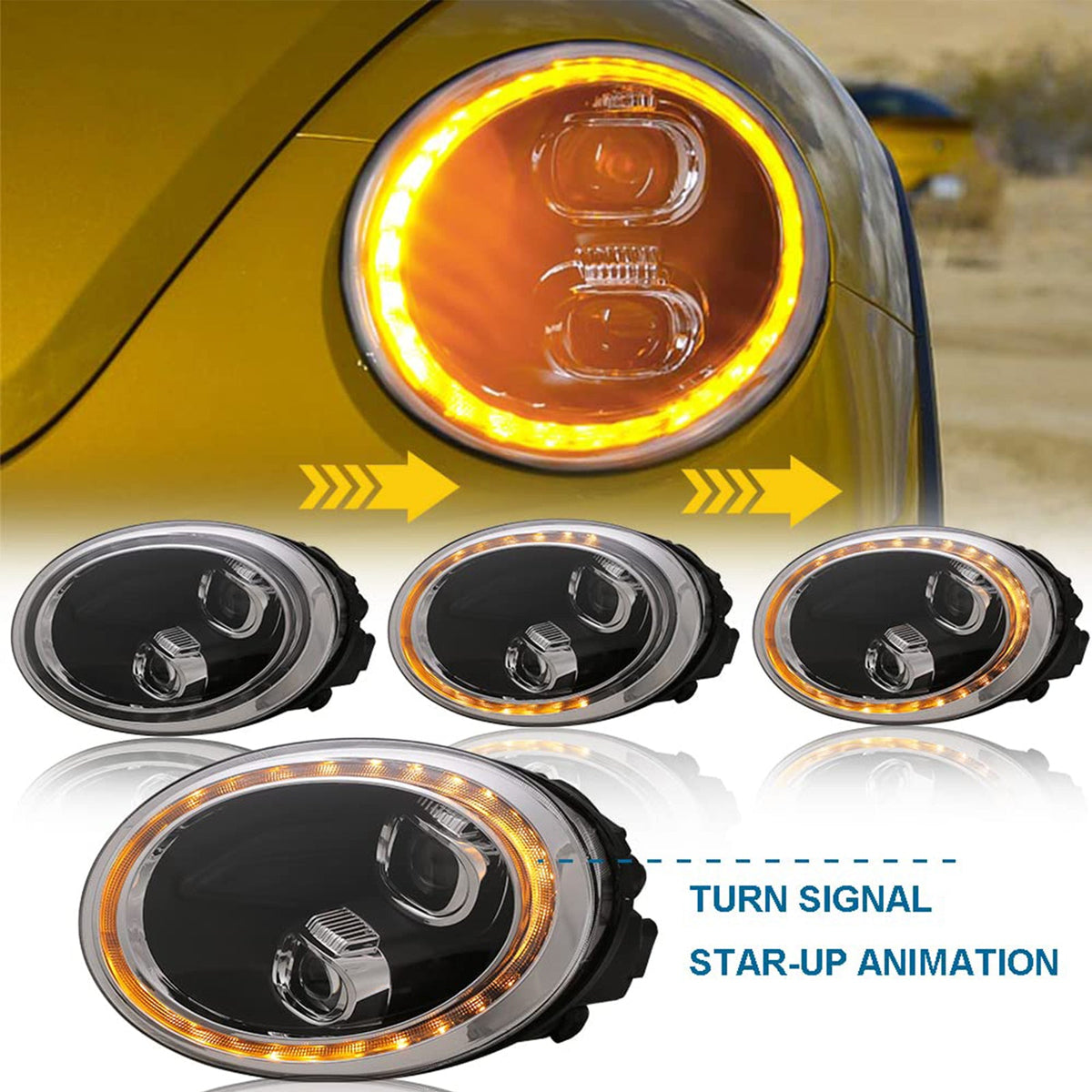 TT-ABC LED Headlight for 2012-2019 Volkswagen VW Beetle Start-up Animation Sequential Indicator Front Lamps Assembly-Volkswagen-TT-ABC