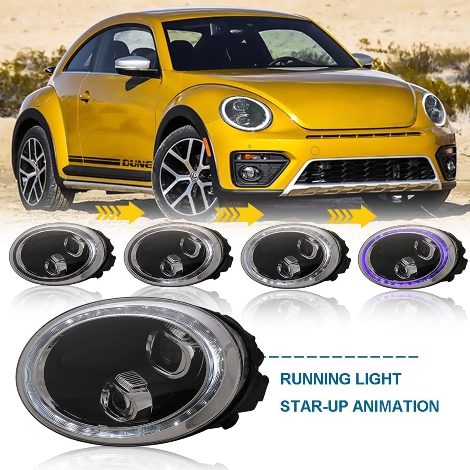 TT-ABC LED Headlight for 2012-2019 Volkswagen VW Beetle Start-up Animation Sequential Indicator Front Lamps Assembly-Volkswagen-TT-ABC