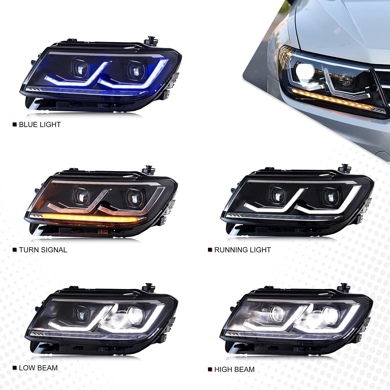 TT-ABC LED Headlight for 2017-2020 Volkswagen VW Tiguan With Start UP Animation Sequential Turn Signal Front Lamp-Volkswagen-TT-ABC