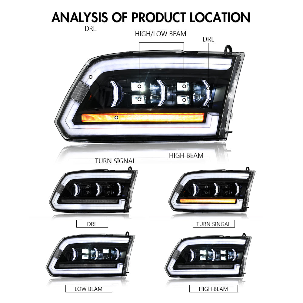 TT-ABC LED Headlights for 2009-2018 Dodge RAM 1500,2013-2018 Dodge RAM 1500 2500 Headlamp With Sequential Turn Signal-Dodge-TT-ABC