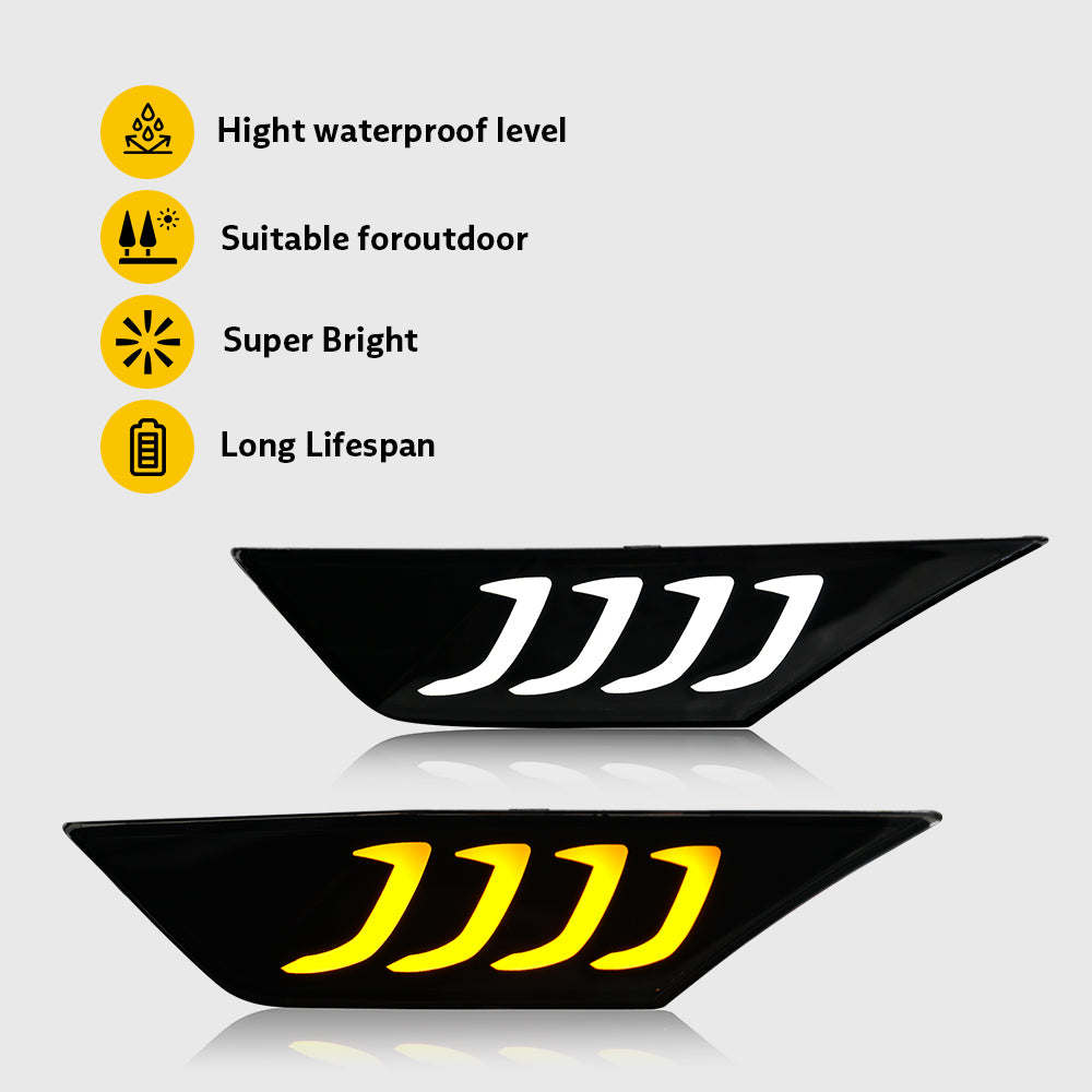 TT-ABC LED Side Marker Lights For 2016-2021 Honda Civic Sedan/Coupe/Hatchback Smoked Lens Yellow LED Turn Signal-Honda-TT-ABC