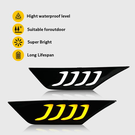 TT-ABC LED Side Marker Lights For 2016-2021 Honda Civic Sedan/Coupe/Hatchback Smoked Lens Yellow LED Turn Signal-Honda-TT-ABC