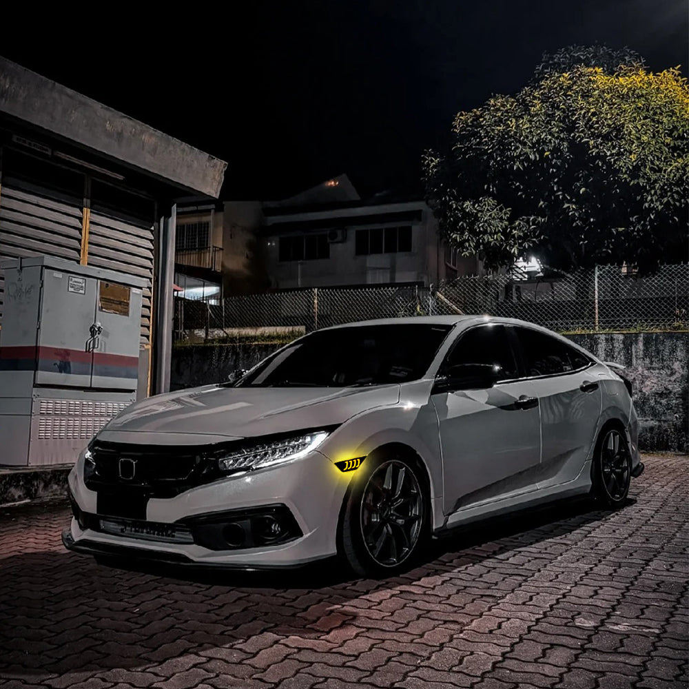 TT-ABC LED Side Marker Lights For 2016-2021 Honda Civic Sedan/Coupe/Hatchback Smoked Lens Yellow LED Turn Signal-Honda-TT-ABC