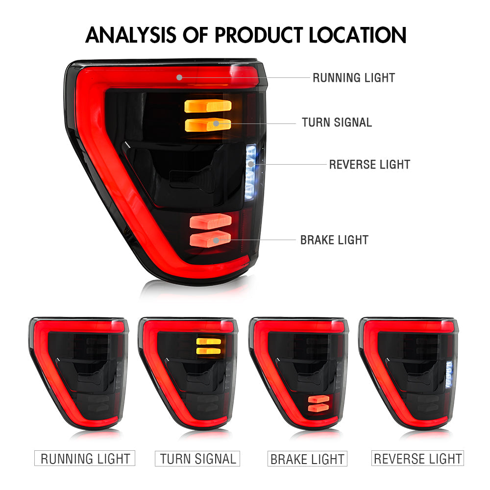 TT-ABC LED Tail Lights Assembly For Ford F-150 F150 XL STX 2022 2023 2024 Rear Lamps-Ford-TT-ABC