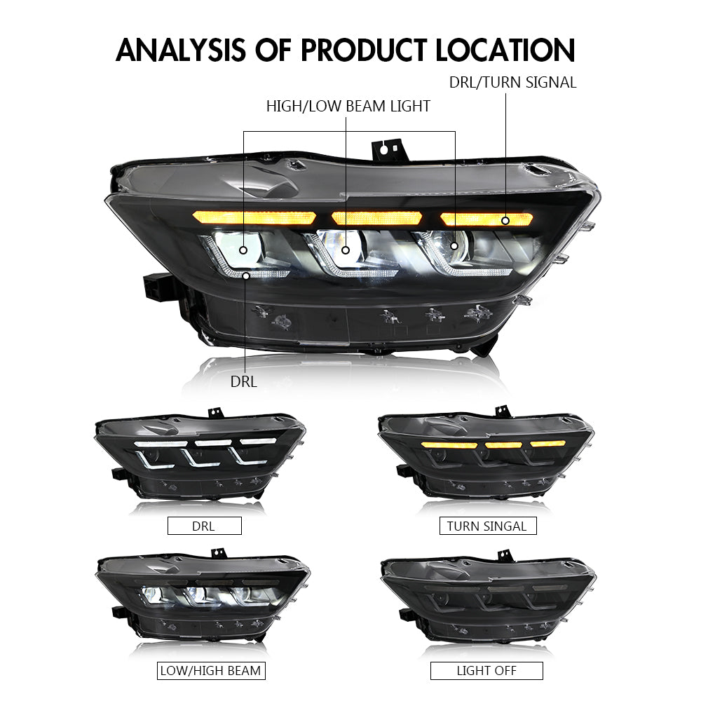 TT-ABC Led Headlight For 2015-2017 Ford Mustang S550 Projector Front Lamp Assembly with Triple Beam Len-Ford-TT-ABC